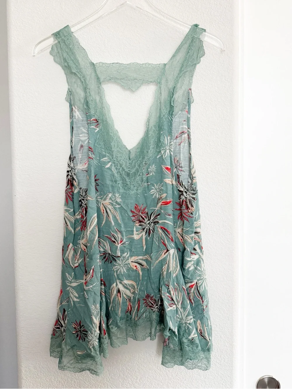 Free People Bellflower Lace Tank Top light Green Floral Trapeze Tunic
